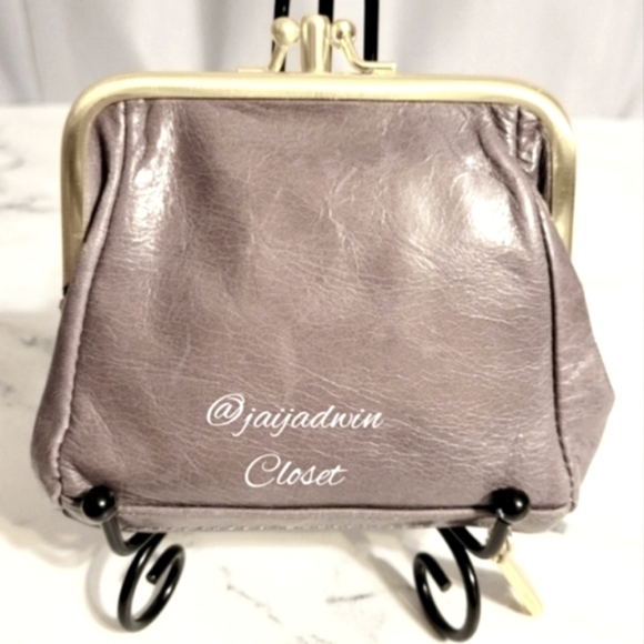 HOBO The Original Gray/Taupe Leather Double Kisslock Makeup Bag - Picture 8 of 10